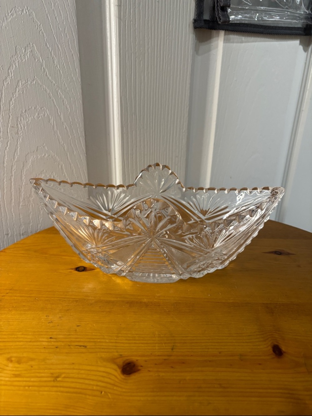 Pressed Cut Crystal Glass Serving Bowl or a Large Taco Holder